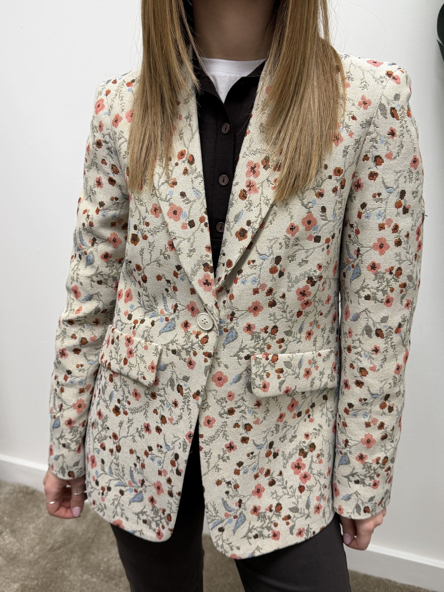 Giacca monopetto tessuto jacquard floreale Susy Mix - GiuGiò | Shop online