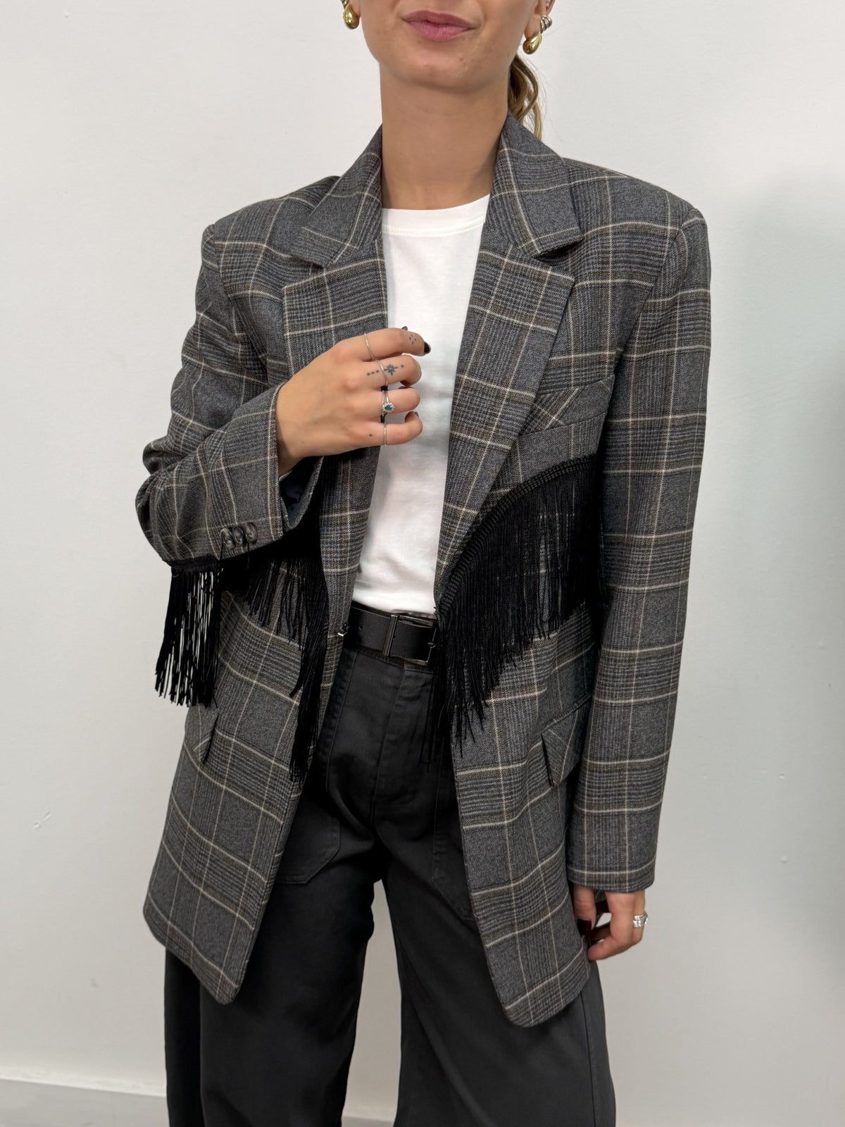 Giacca over principe di Galles con frange Vicolo - GiuGiò | Shop online