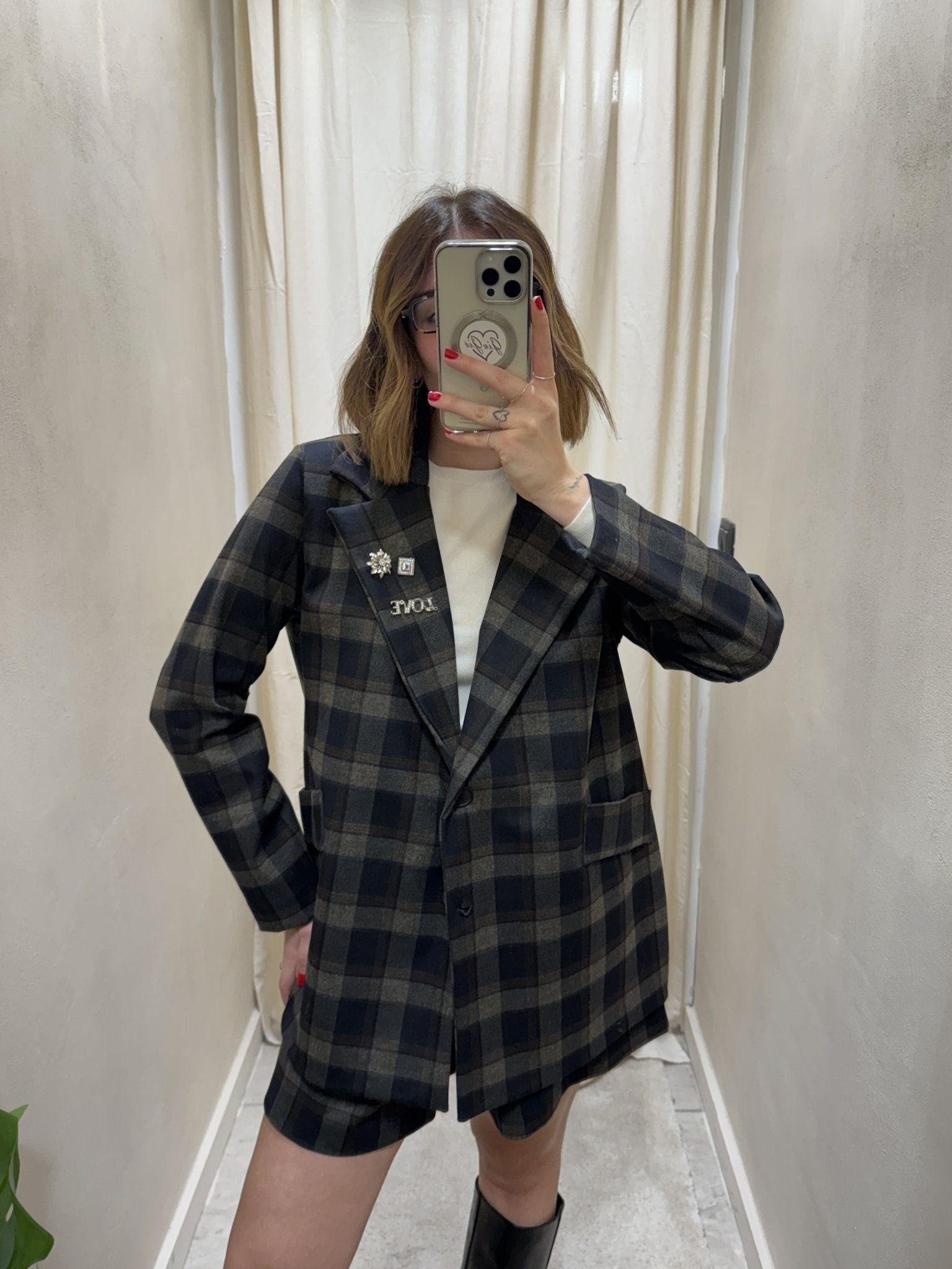 Giacca over stampa check con spille MyD - GiuGiò | Shop online