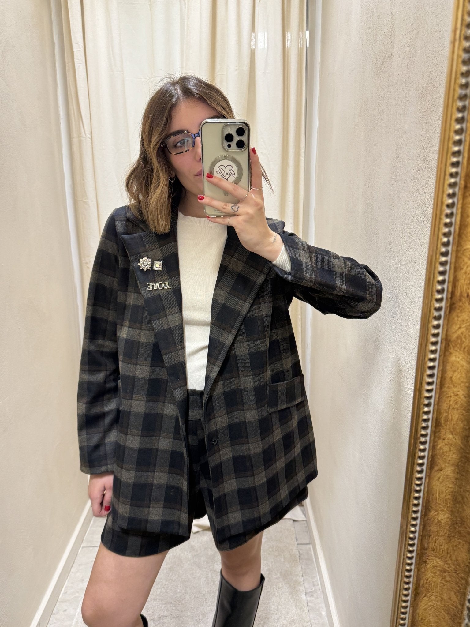 Giacca over stampa check con spille MyD - GiuGiò | Shop online