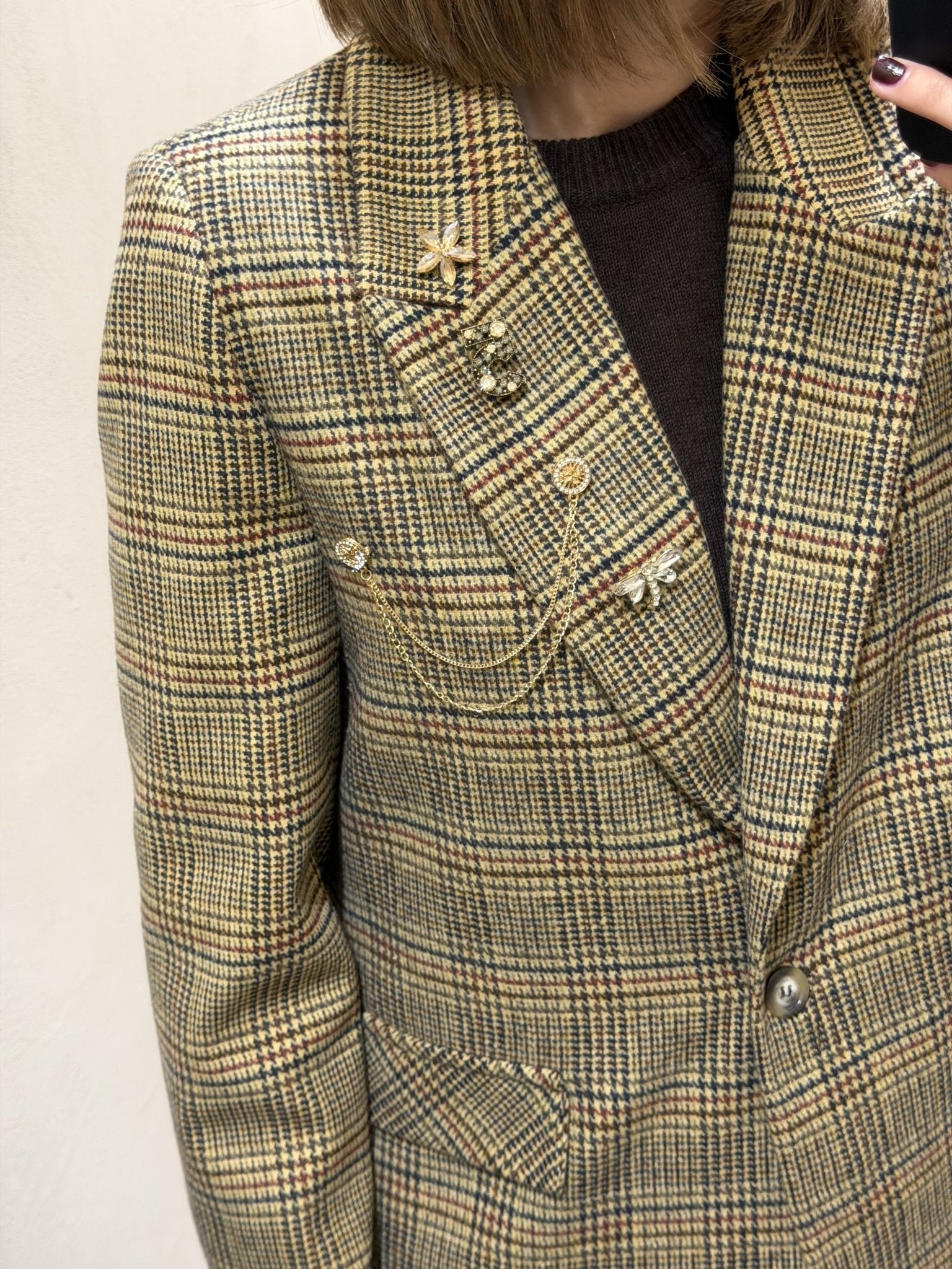 Giacca strutturata in principe di galles con spille Dixie - GiuGiò | Shop online