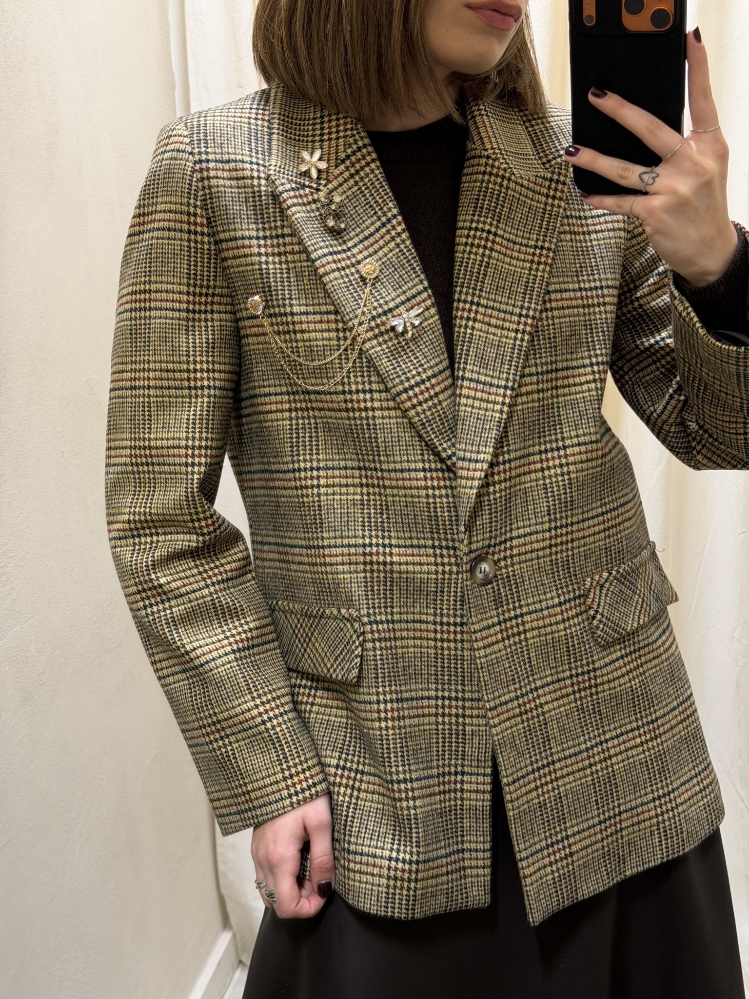 Giacca strutturata in principe di galles con spille Dixie - GiuGiò | Shop online