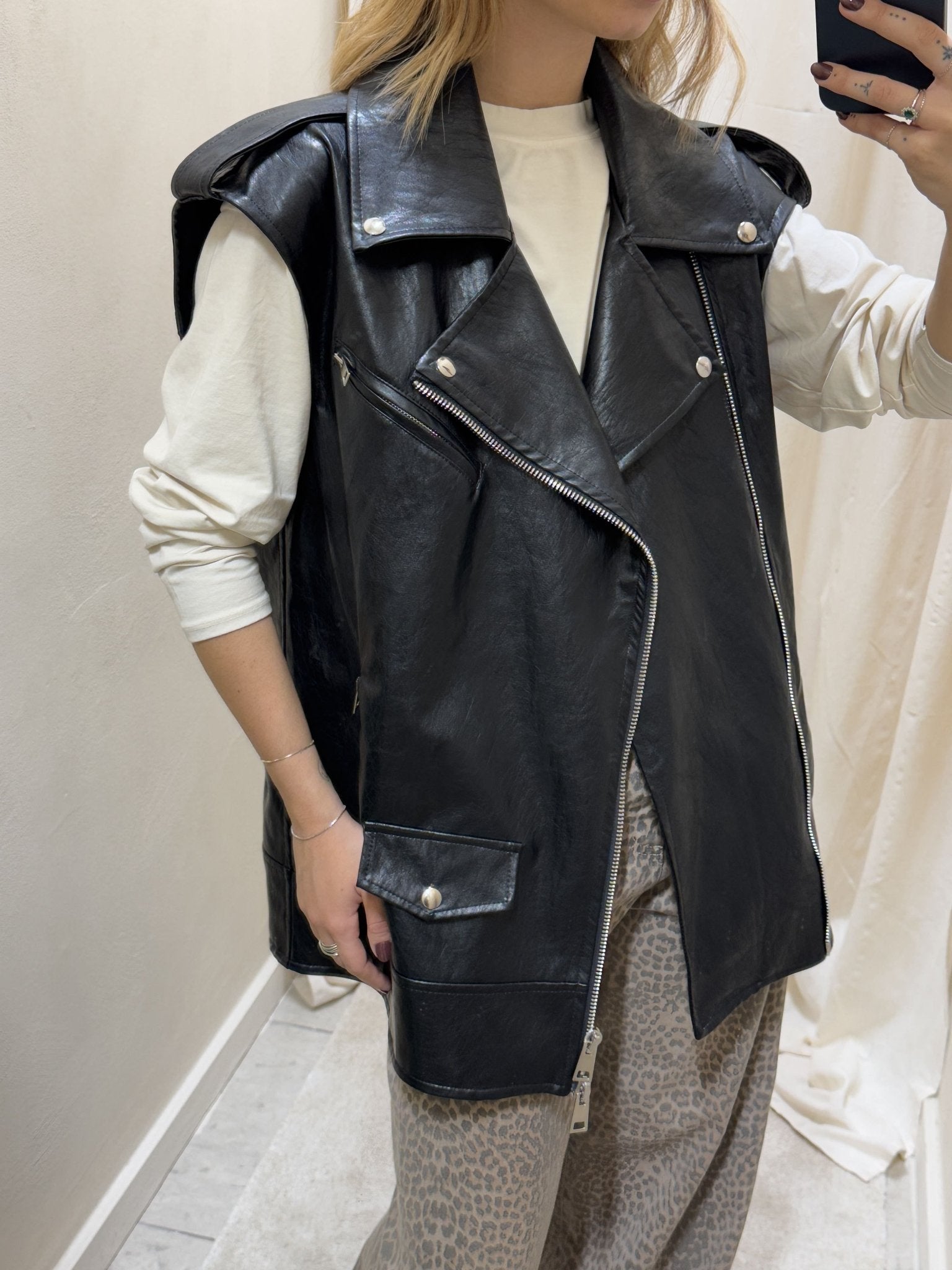 Gilet chiodo ecopelle oversize Tensione In - GiuGiò | Shop online