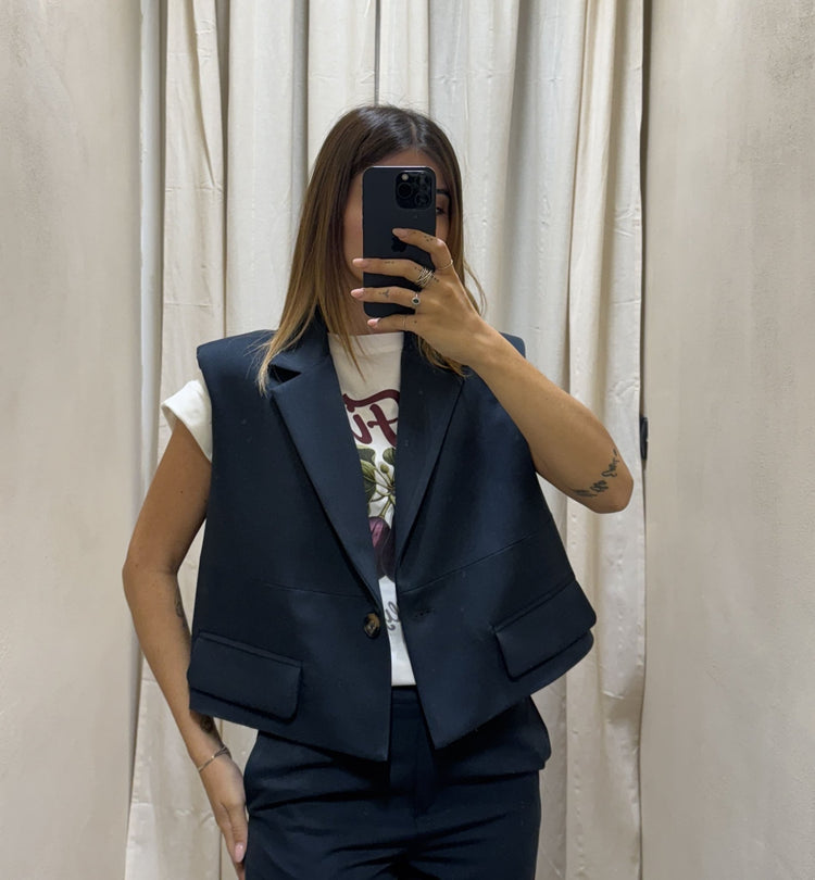 Gilet crop over un bottone Susy Mix - GiuGiò | Shop online