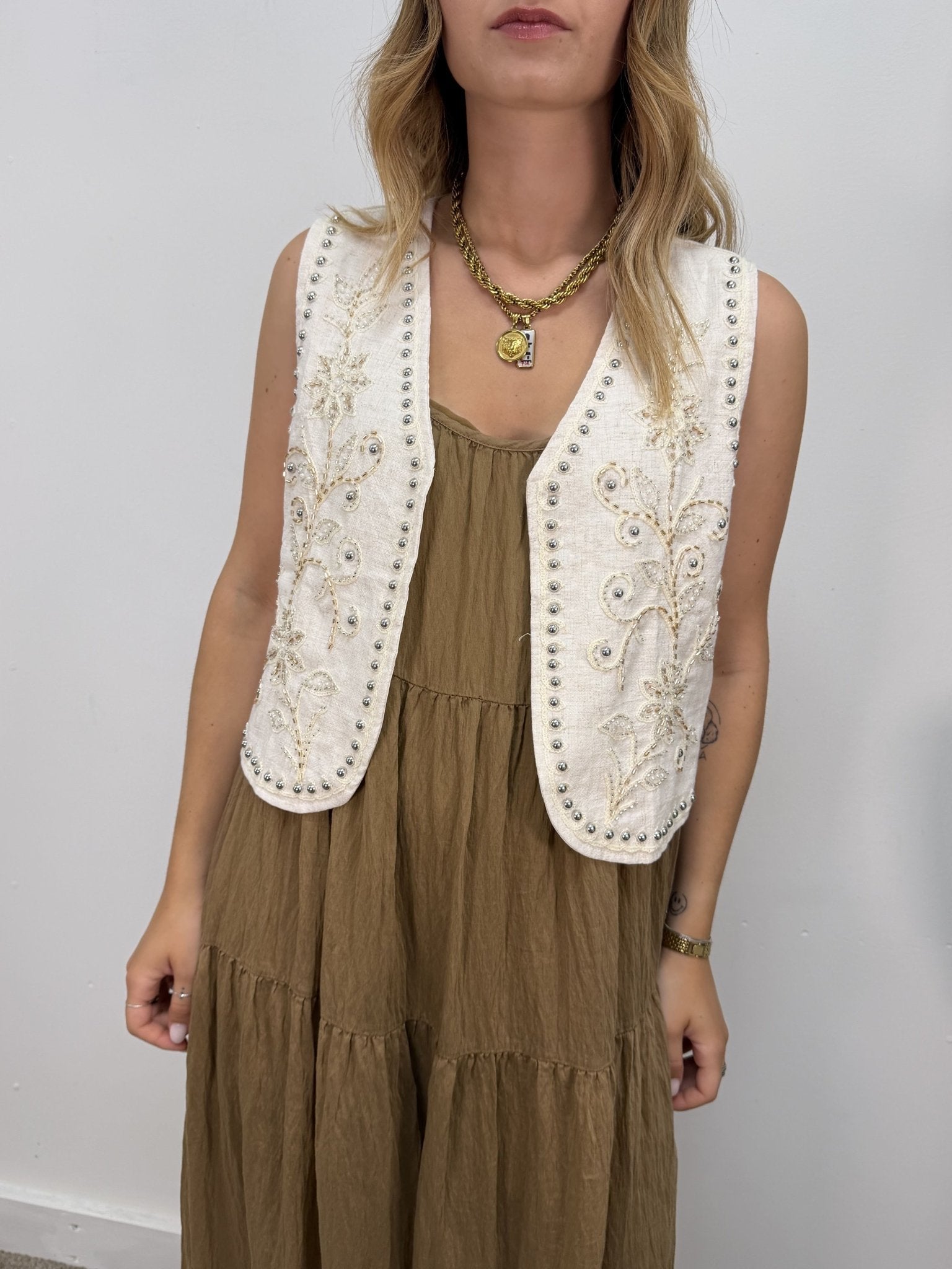 Gilet in cotone con ricami e applicazioni MyD - GiuGiò | Shop online