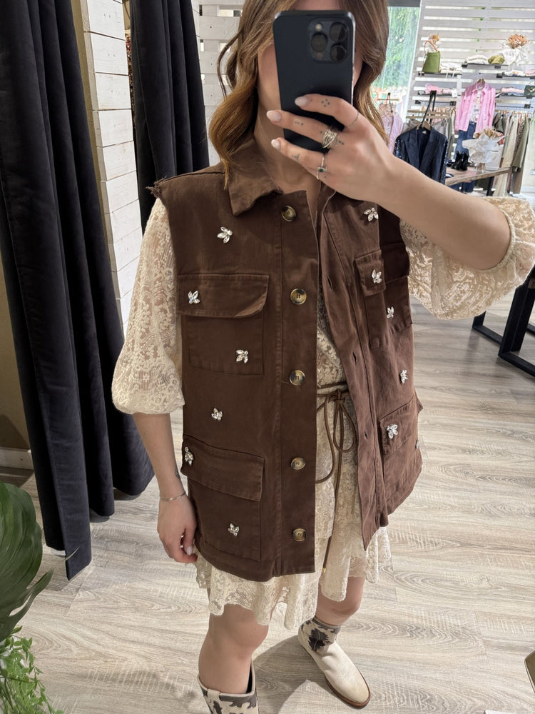 Gilet in cotone gabardine con applicazioni cabochon Susy Mix - GiuGiò | Shop online