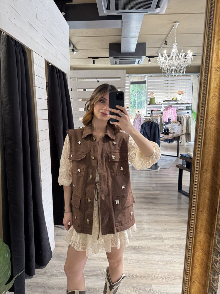 Gilet in cotone gabardine con applicazioni cabochon Susy Mix - GiuGiò | Shop online
