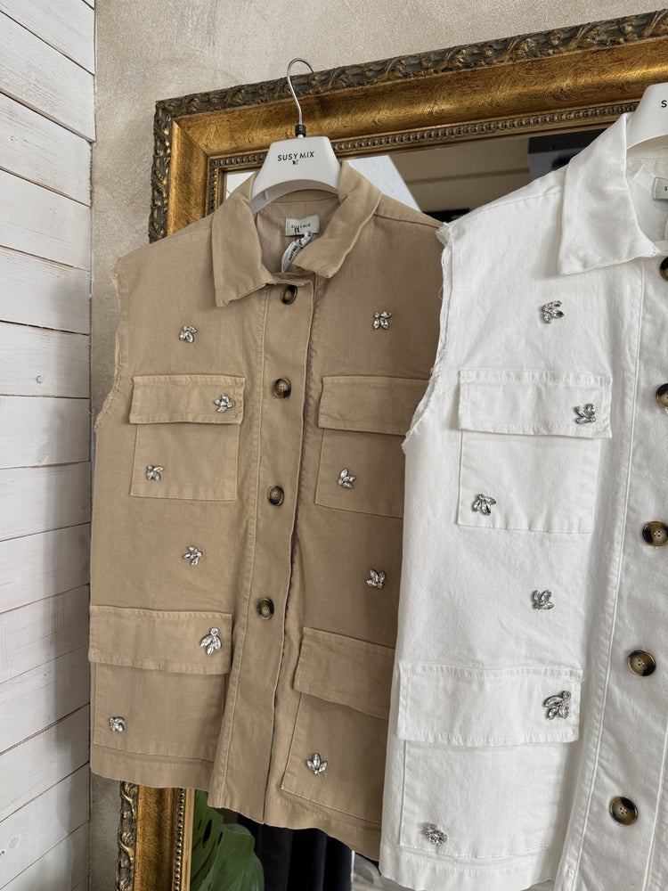 Gilet in cotone gabardine con applicazioni cabochon Susy Mix - GiuGiò | Shop online