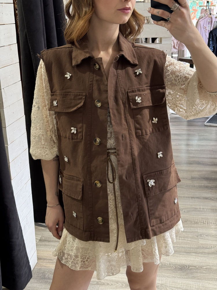 Gilet in cotone gabardine con applicazioni cabochon Susy Mix - GiuGiò | Shop online
