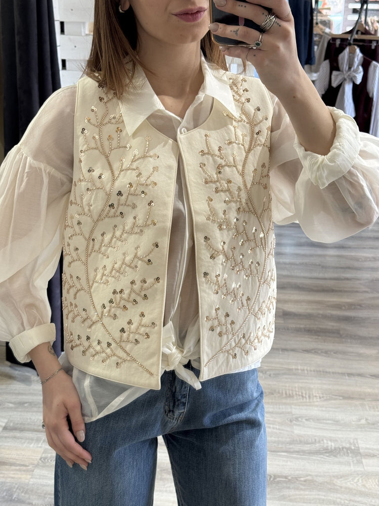 Gilet misto cotone con ricami paillettes MyD - GiuGiò | Shop online