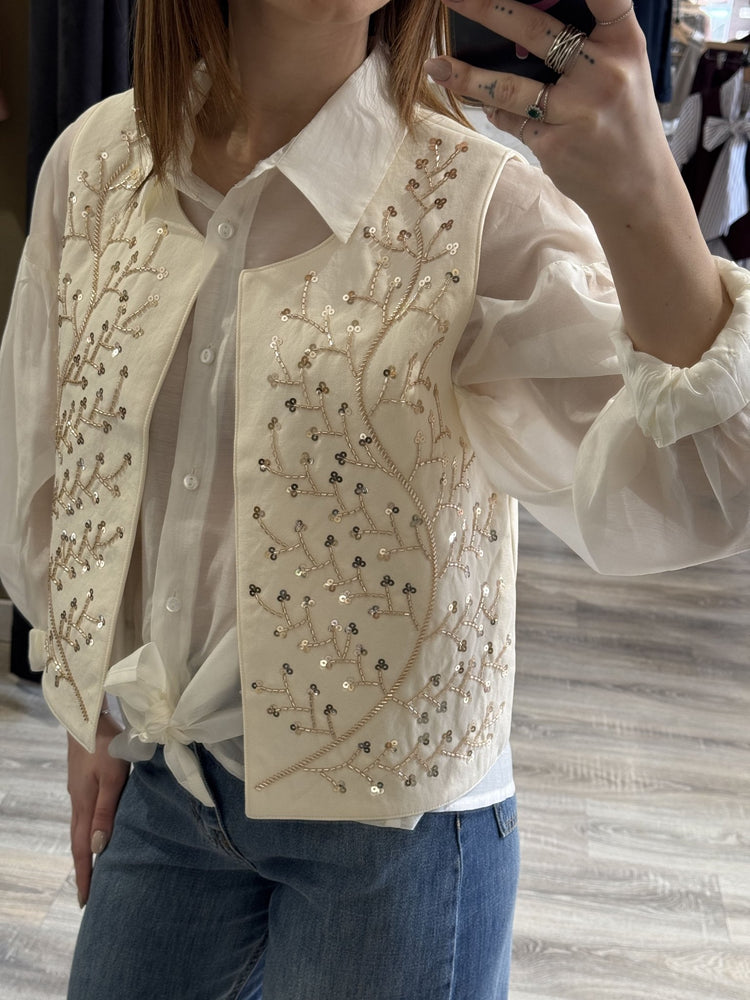 Gilet misto cotone con ricami paillettes MyD - GiuGiò | Shop online