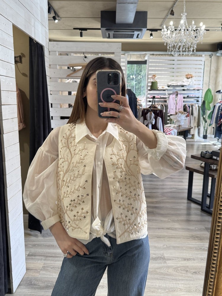 Gilet misto cotone con ricami paillettes MyD - GiuGiò | Shop online