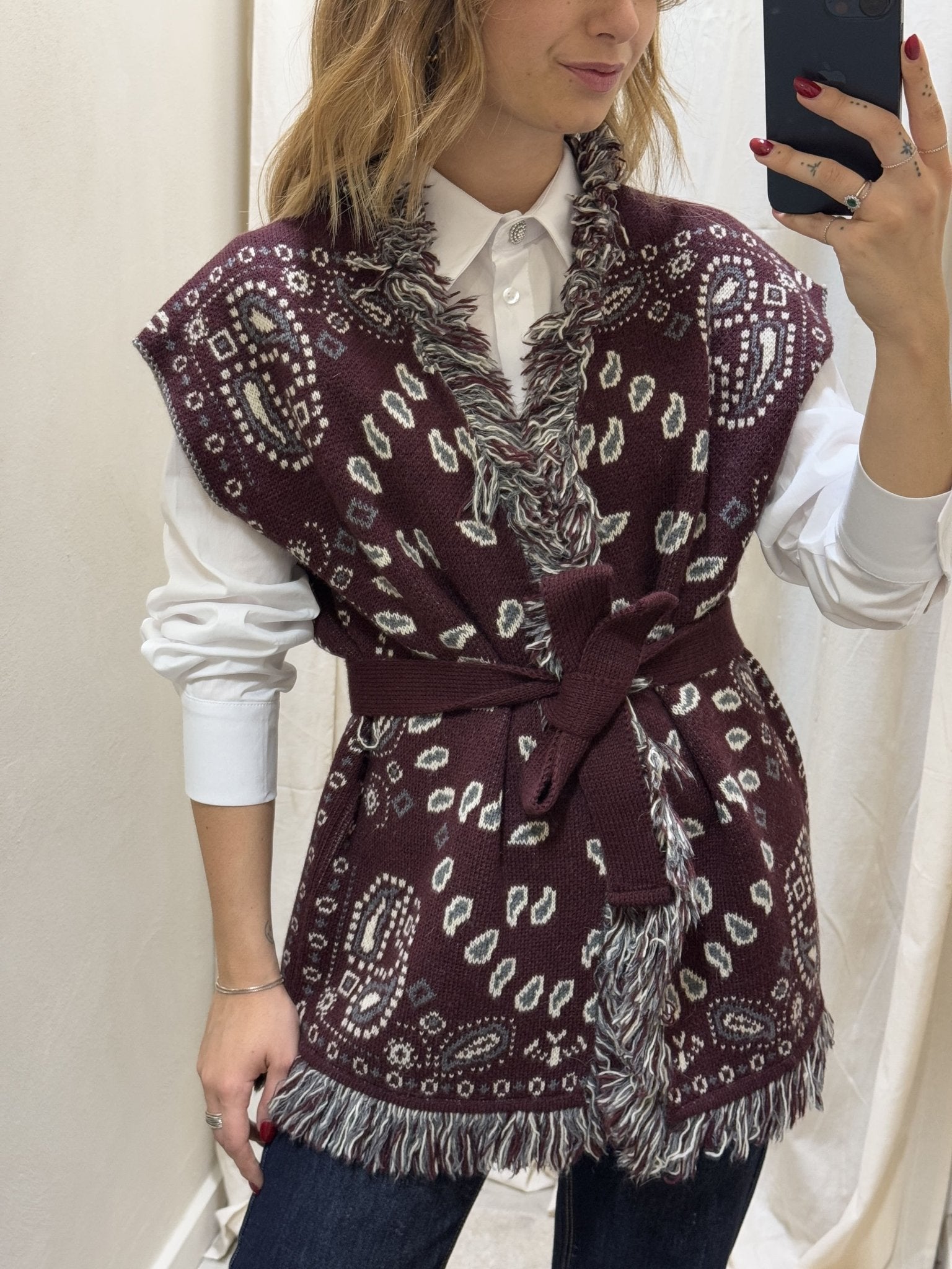 Gilet paisaly con frange e cinta Tensione In - GiuGiò | Shop online