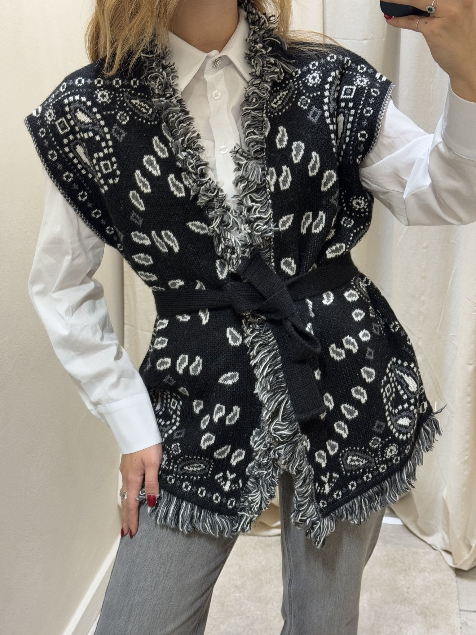 Gilet paisaly con frange e cinta Tensione In - GiuGiò | Shop online