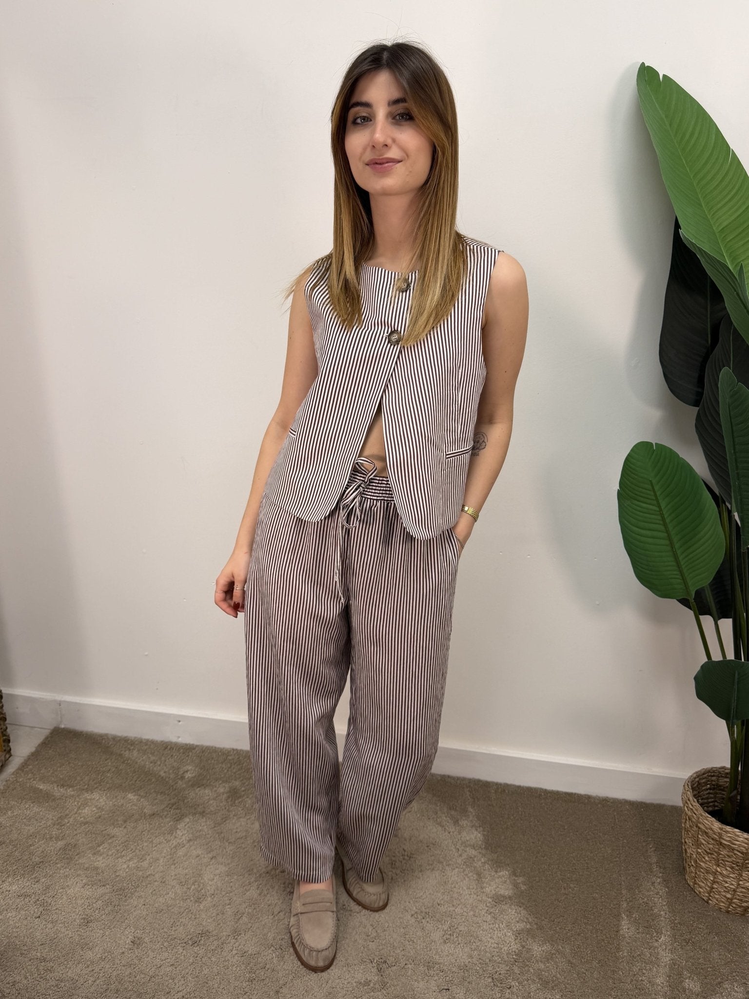 Gilet rigato con bottone alto Vicolo - GiuGiò | Shop online