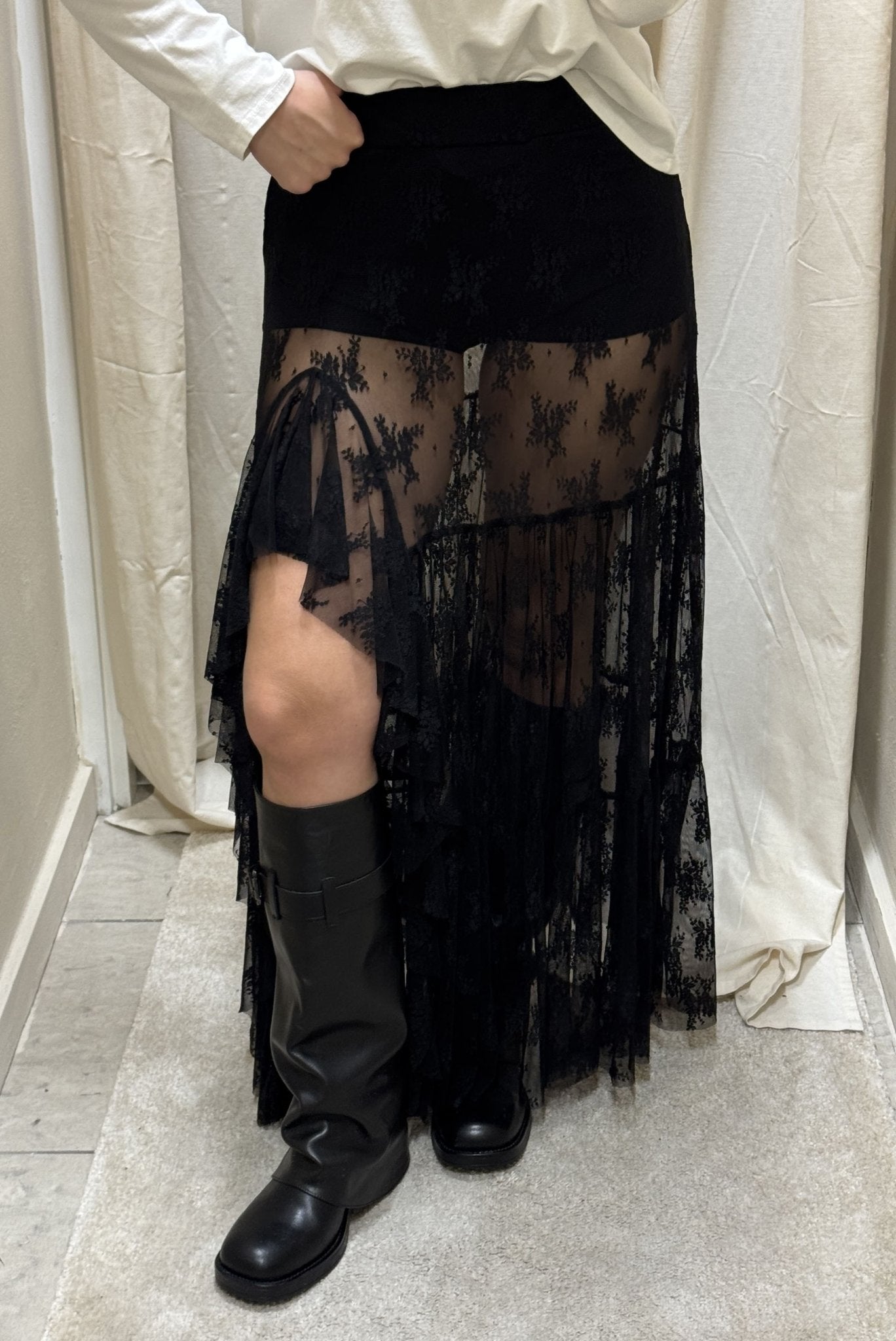 Gonna lunga in pizzo con spacco e rouches HaveOne - GiuGiò | Shop online