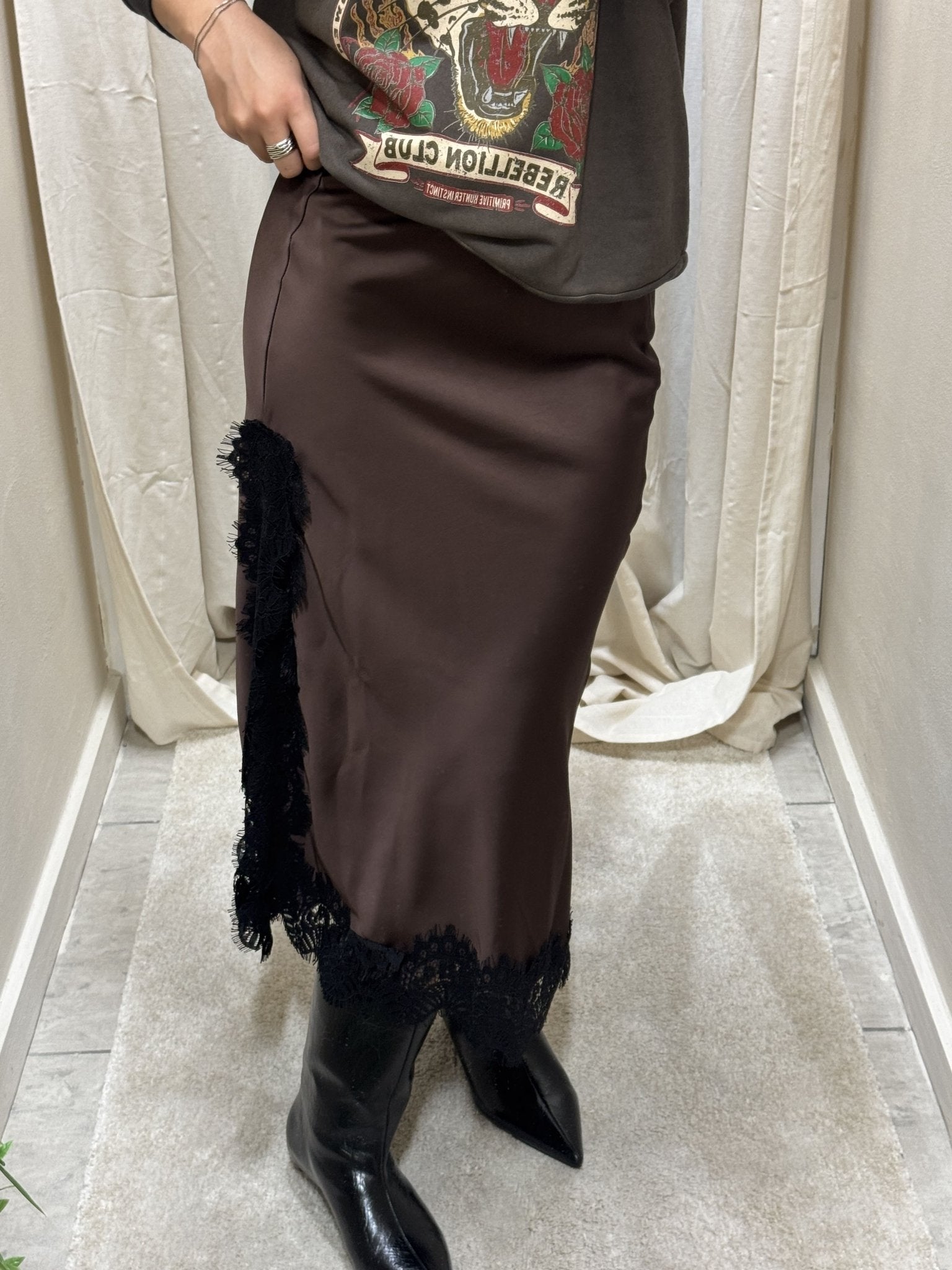 Gonna midi satin e pizzo Tensione In - GiuGiò | Shop online