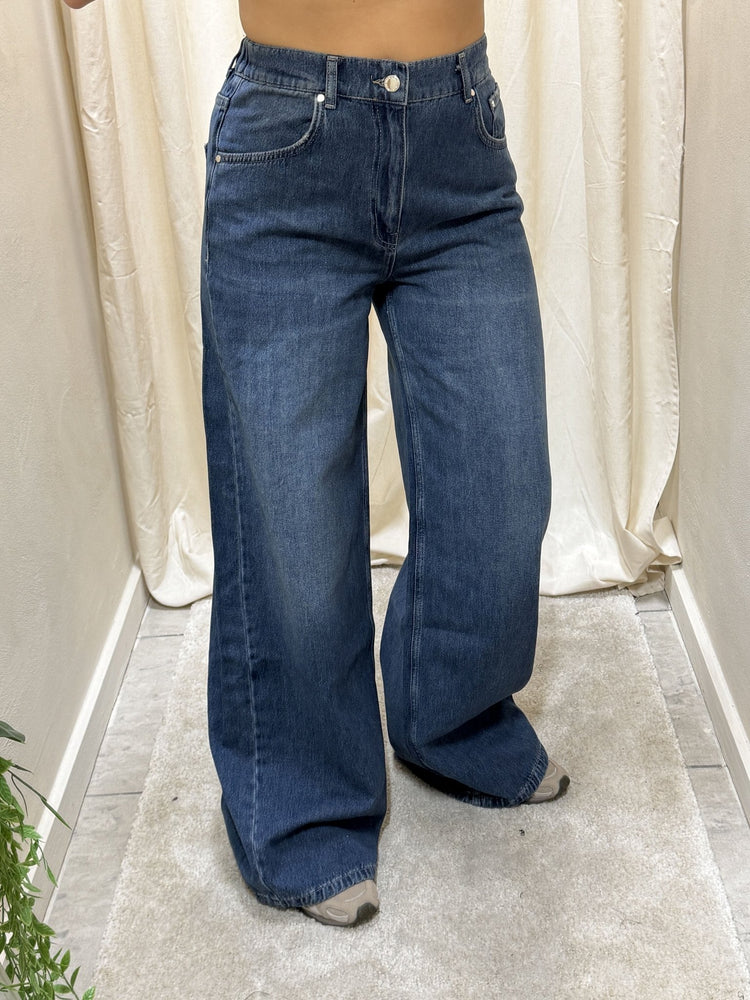 Jeans ampio wide leg con elastico sul retro BSB - GiuGiò | Shop online