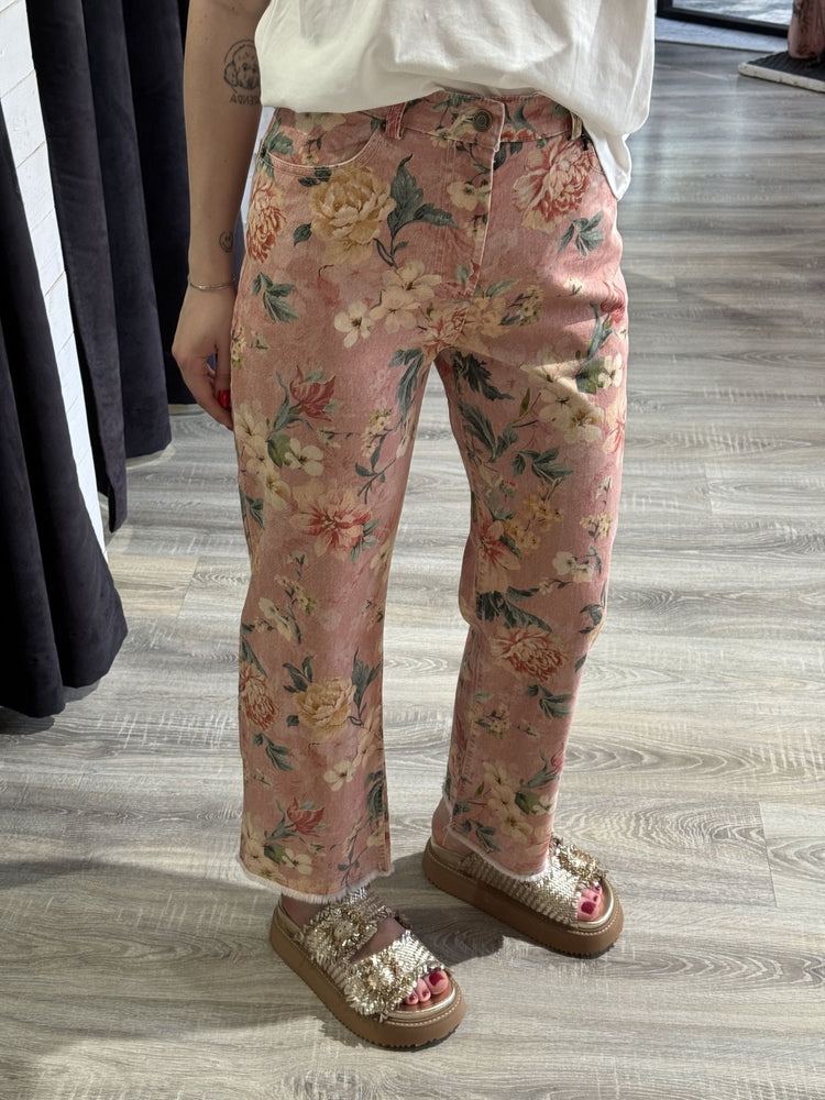 Jeans gamba dritta stampa floreale orlo sfrangiato Tensione In - GiuGiò | Shop online