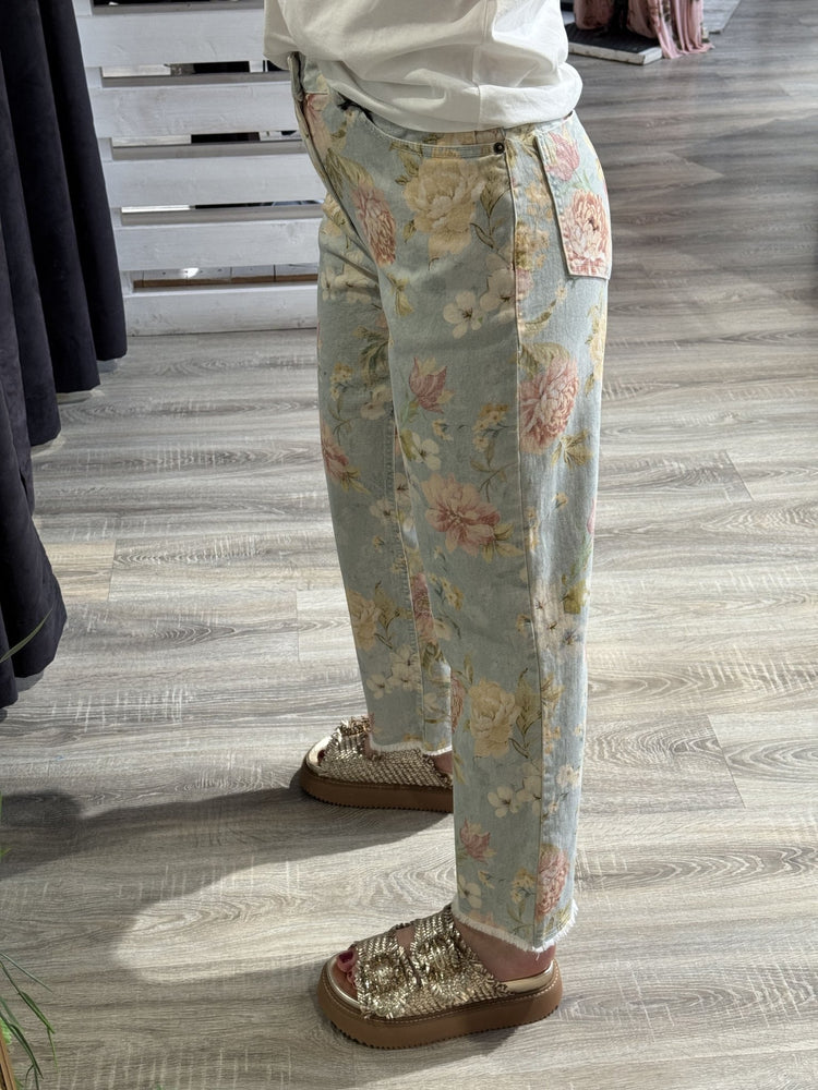 Jeans gamba dritta stampa floreale orlo sfrangiato Tensione In - GiuGiò | Shop online
