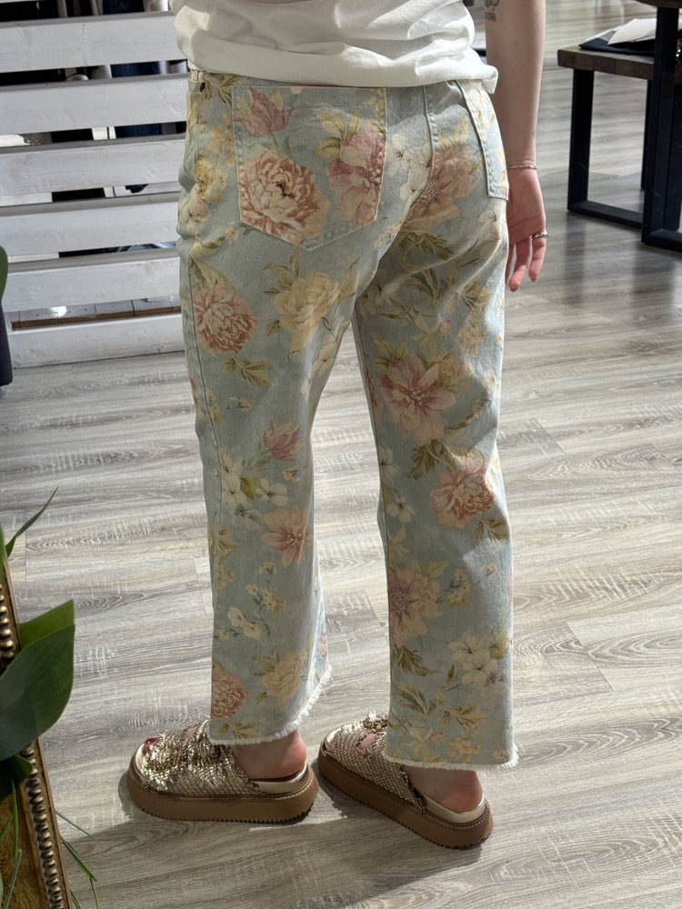 Jeans gamba dritta stampa floreale orlo sfrangiato Tensione In - GiuGiò | Shop online