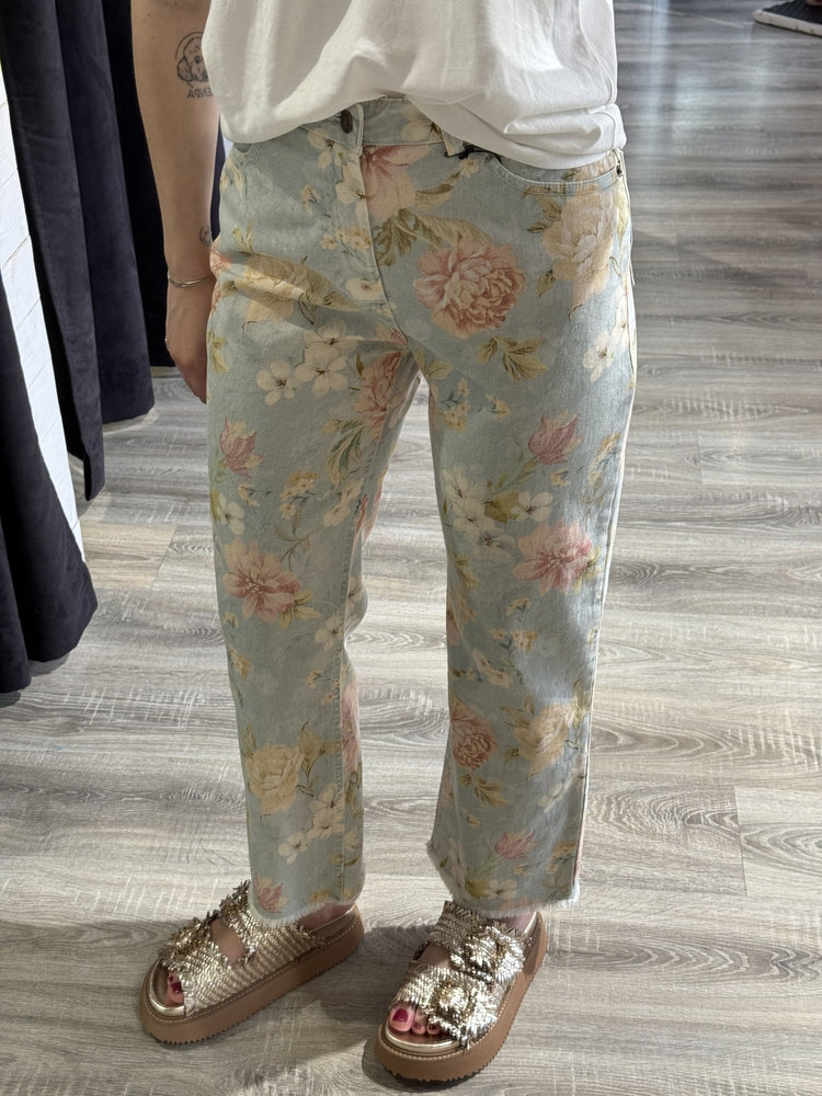 Jeans gamba dritta stampa floreale orlo sfrangiato Tensione In - GiuGiò | Shop online