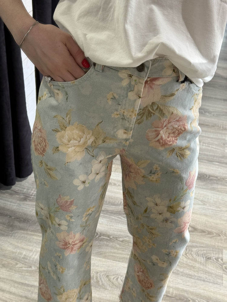 Jeans gamba dritta stampa floreale orlo sfrangiato Tensione In - GiuGiò | Shop online