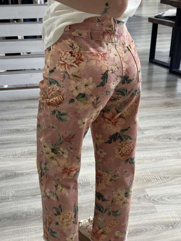 Jeans gamba dritta stampa floreale orlo sfrangiato Tensione In - GiuGiò | Shop online