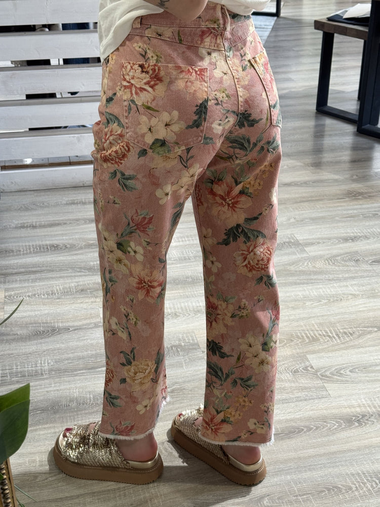 Jeans gamba dritta stampa floreale orlo sfrangiato Tensione In - GiuGiò | Shop online