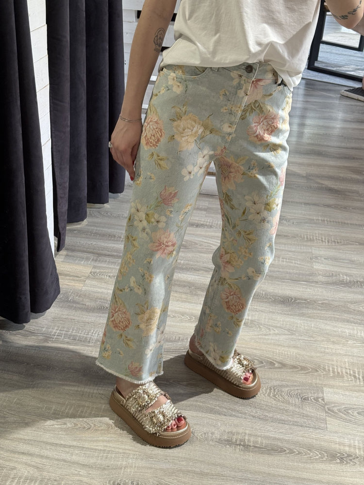 Jeans gamba dritta stampa floreale orlo sfrangiato Tensione In - GiuGiò | Shop online