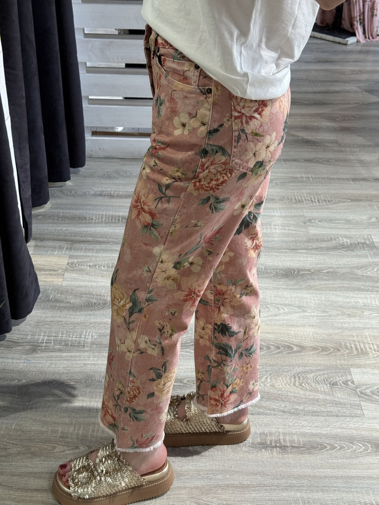 Jeans gamba dritta stampa floreale orlo sfrangiato Tensione In - GiuGiò | Shop online