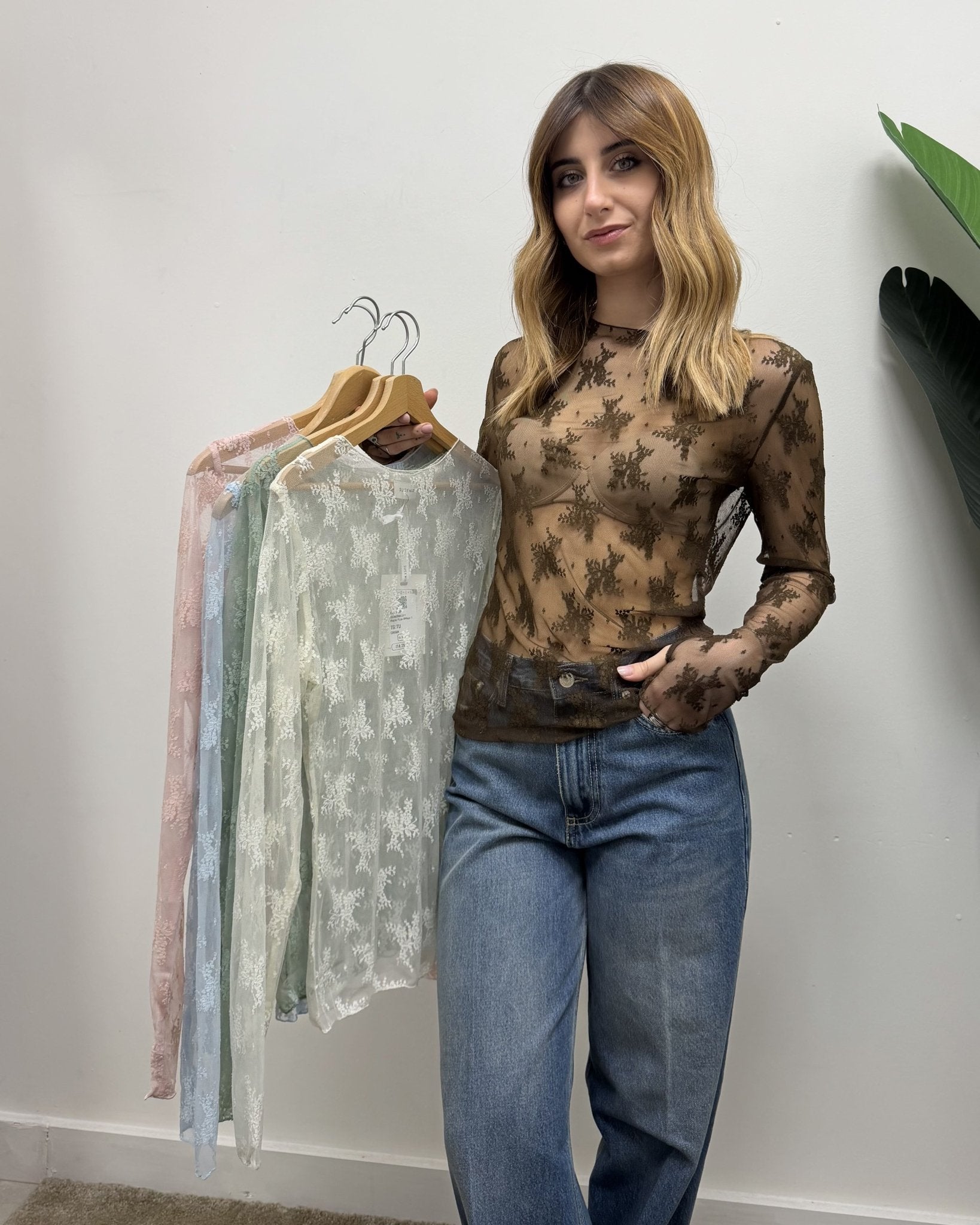 Maglia in pizzo con manicotti Susy Mix - GiuGiò | Shop online