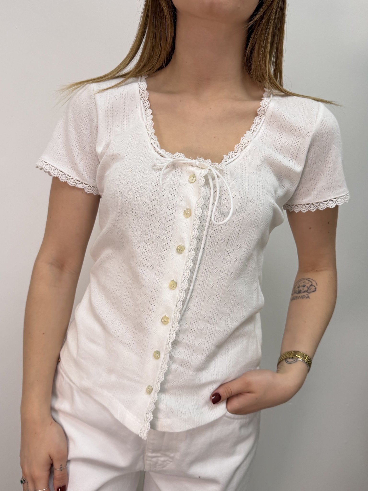 Maglia serafino in cotone ricamato Tensione In - GiuGiò | Shop online