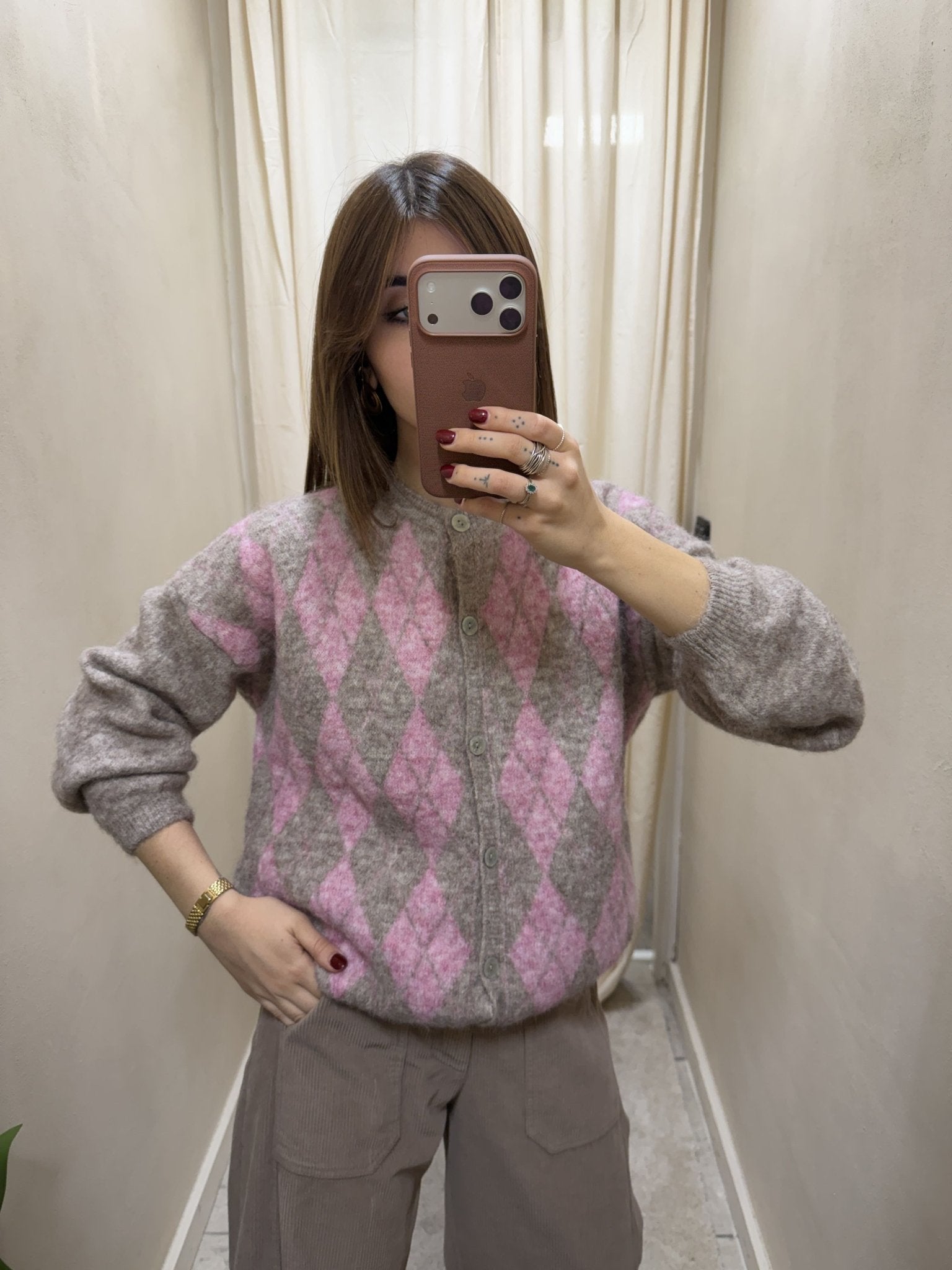 Maglione cardigan con rombi MyD - GiuGiò | Shop online