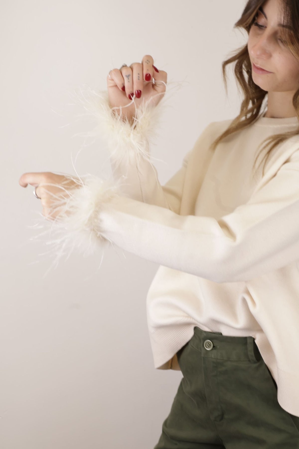 Maglione girocollo manica piumette MyD - GiuGiò | Shop online