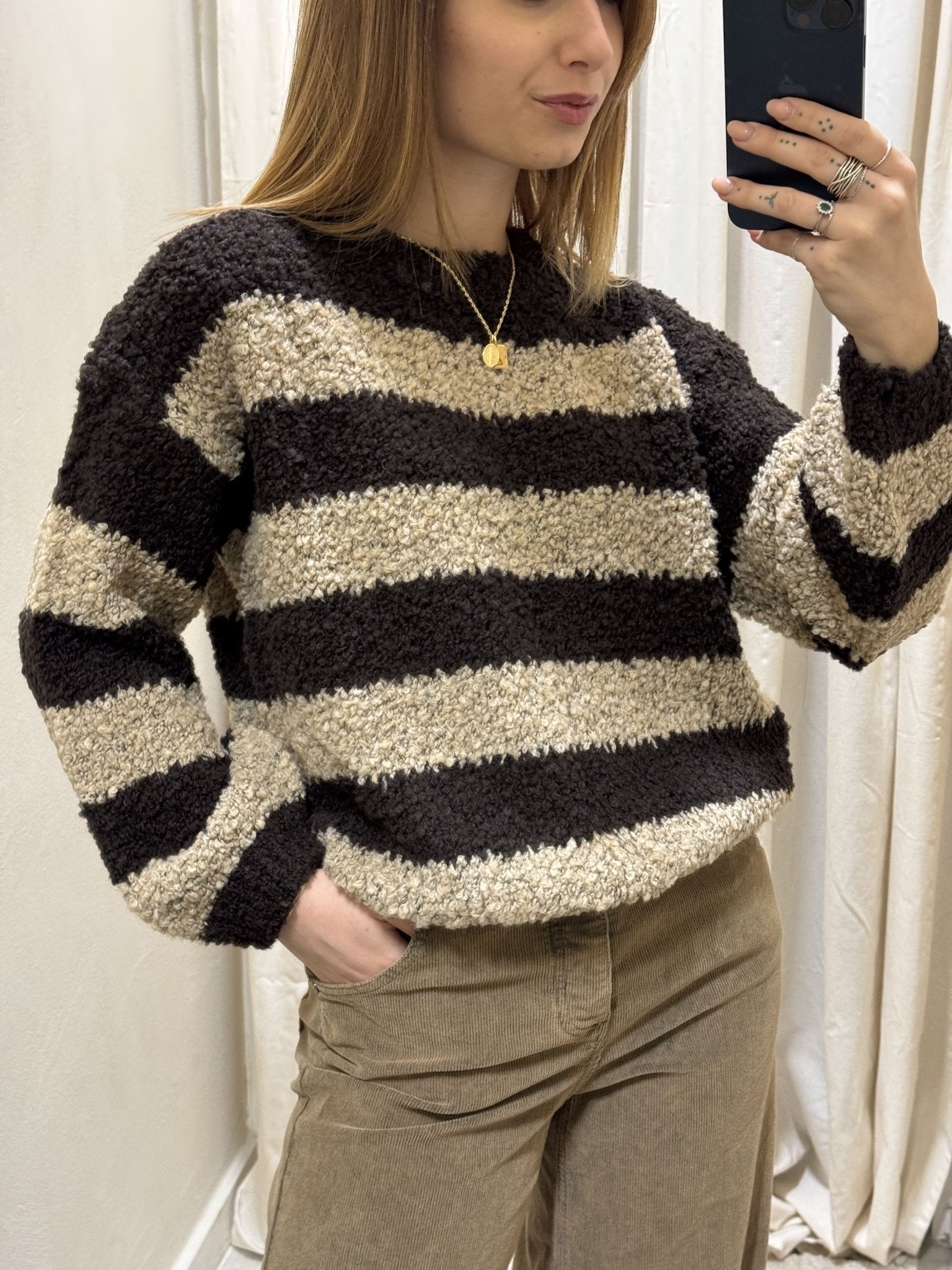 Maglione girocollo rigato bouclè MyD - GiuGiò | Shop online