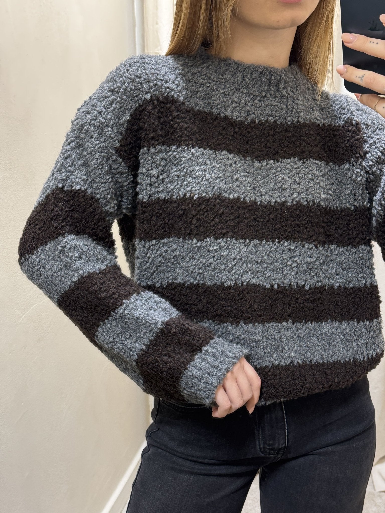 Maglione girocollo rigato bouclè MyD - GiuGiò | Shop online