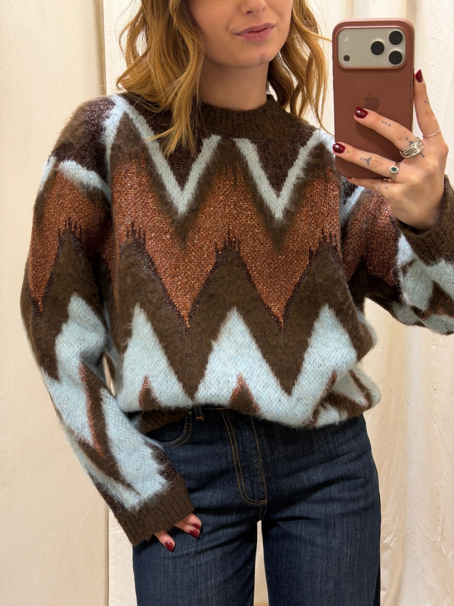 Maglione lavorazione chevron e lurex Tensione In - GiuGiò | Shop online