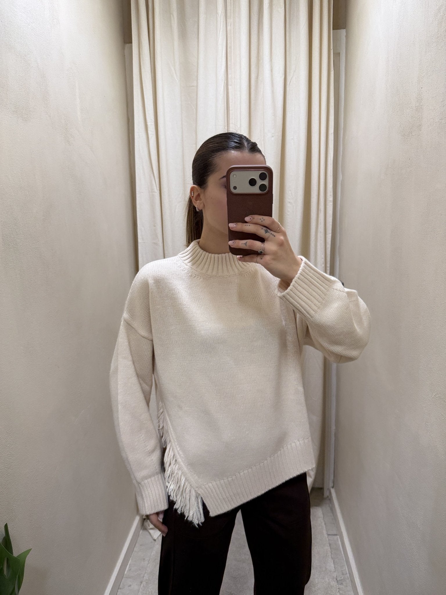 Maglione misto lana con spacco e frange HaveOne - GiuGiò | Shop online