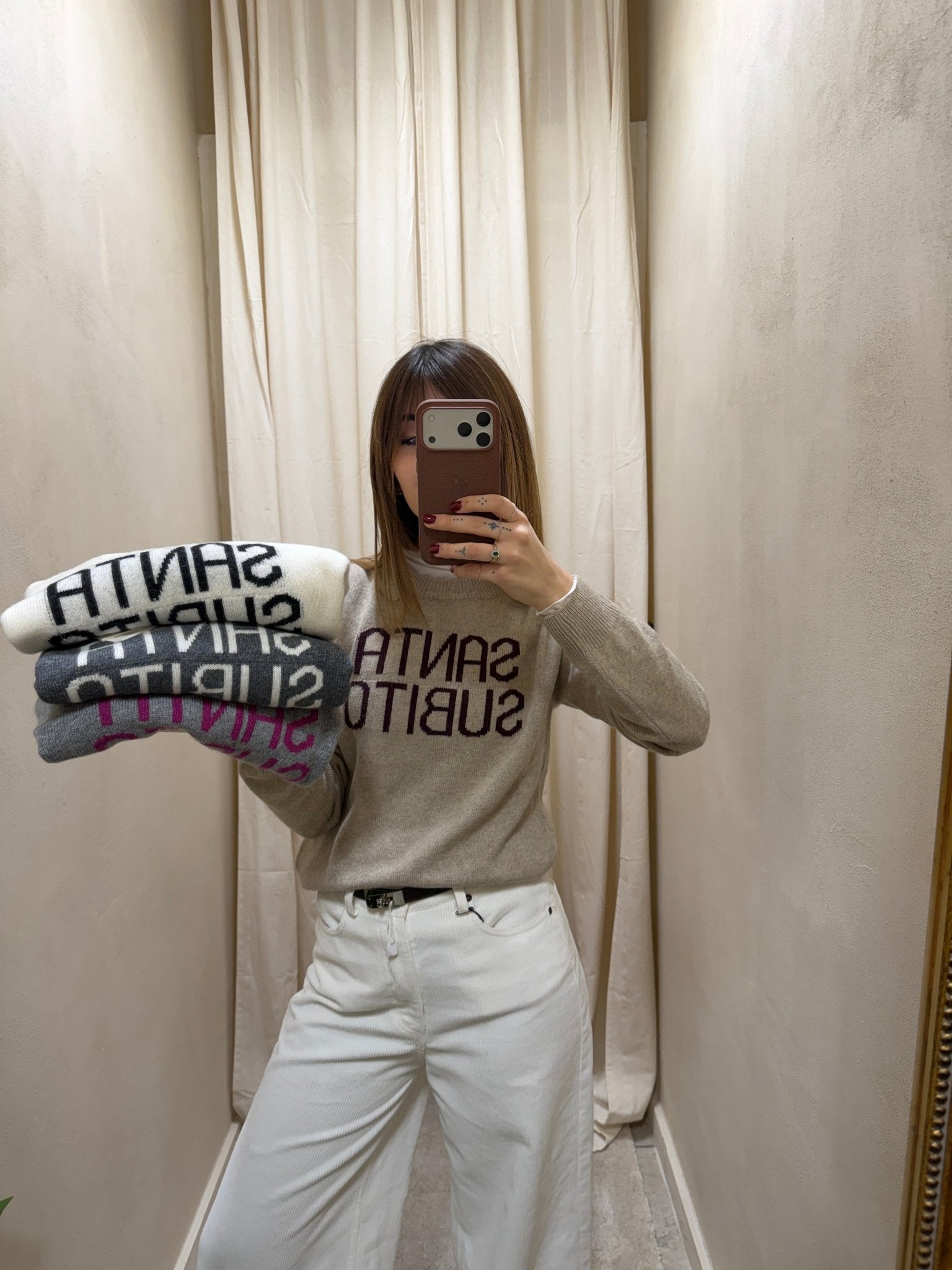 Maglione paricollo ricamo Santa Subito Tensione In - GiuGiò | Shop online