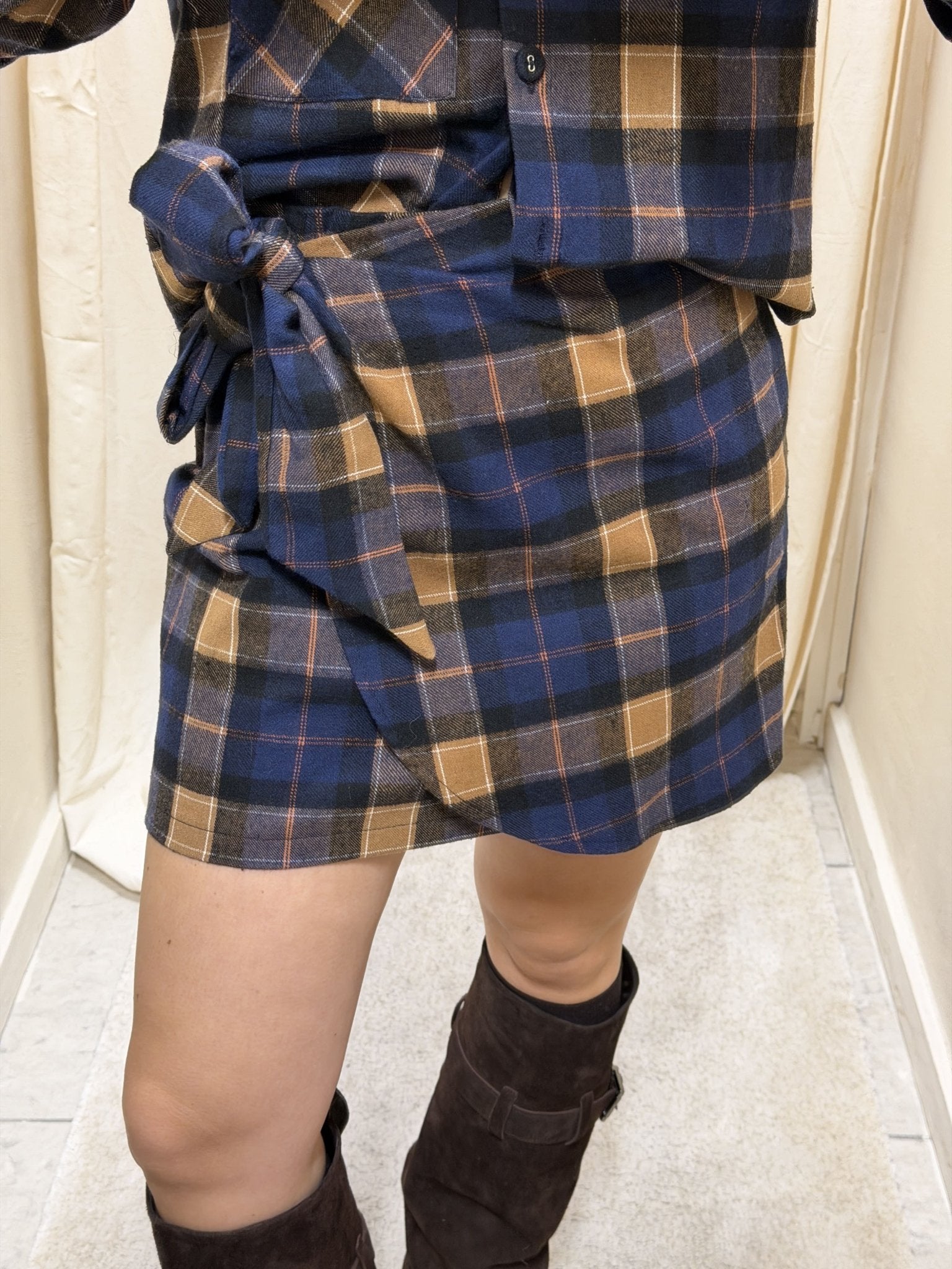 Minigonna portafoglio stampa check con nodo Susy Mix - GiuGiò | Shop online