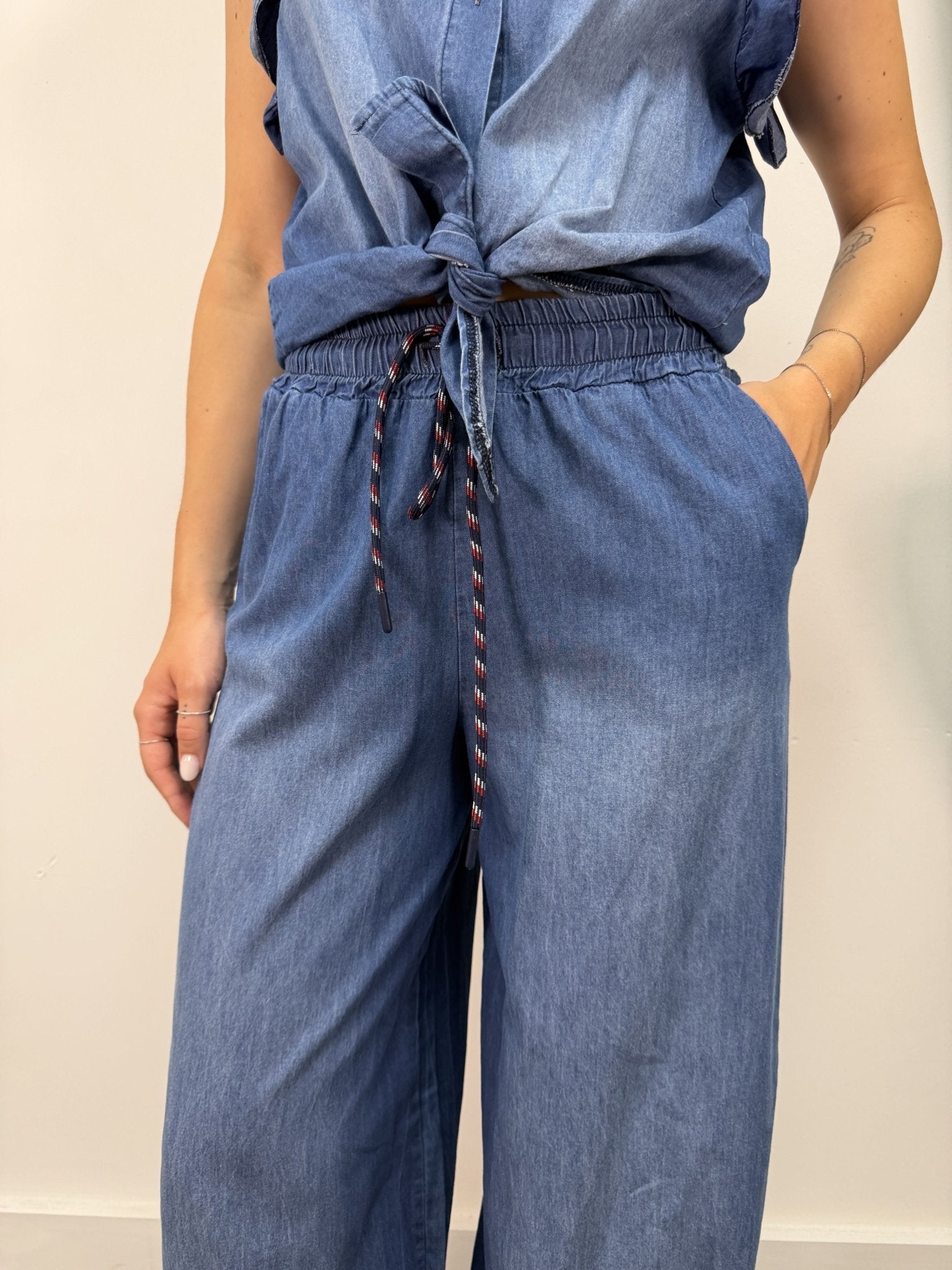 Pantalone chambray gamba dritta Susy Mix - GiuGiò | Shop online