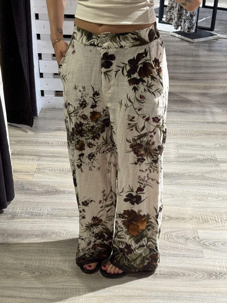 Pantalone gamba dritta floreale in lino Susy Mix - GiuGiò | Shop online