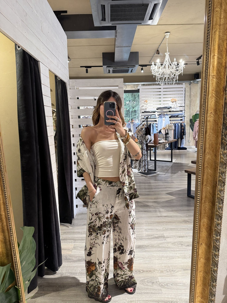 Pantalone gamba dritta floreale in lino Susy Mix - GiuGiò | Shop online
