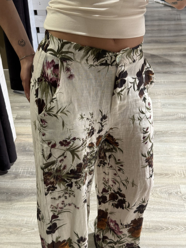 Pantalone gamba dritta floreale in lino Susy Mix - GiuGiò | Shop online