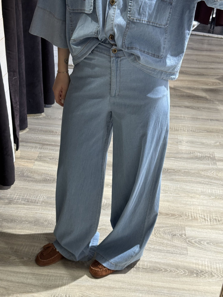 Pantalone in denim chambray modello palazzo MyD - GiuGiò | Shop online