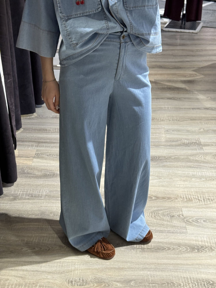 Pantalone in denim chambray modello palazzo MyD - GiuGiò | Shop online