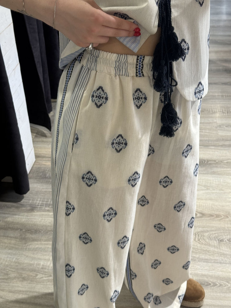 Pantalone palazzo in lino con ricami Tensione In - GiuGiò | Shop online