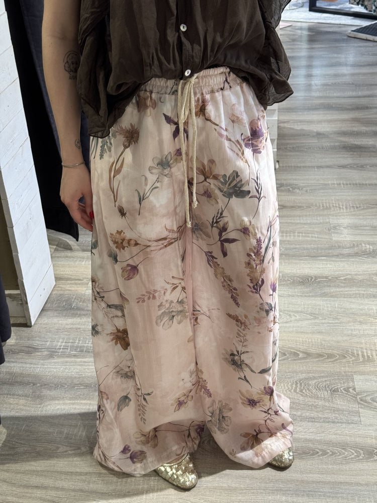 Pantalone palazzo in mussola di cotone stampa floreale Susy Mix - GiuGiò | Shop online