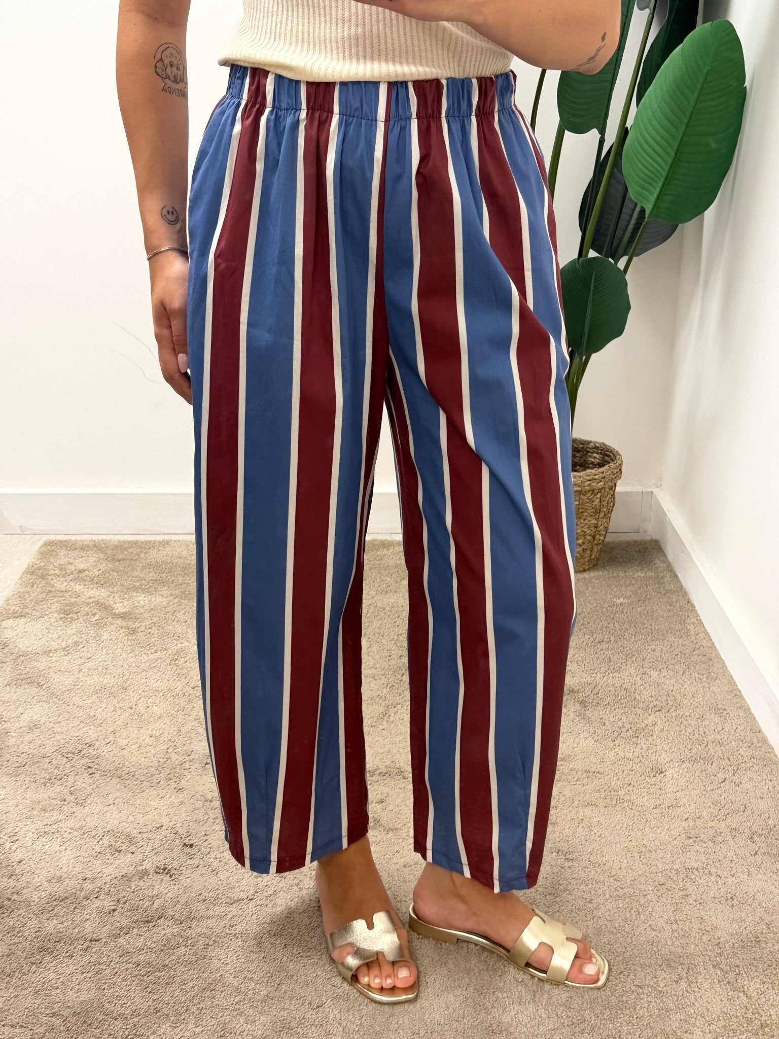 Pantaloni ovetto stampa riga MyD - GiuGiò | Shop online